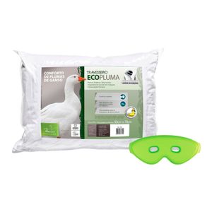 Kit Conforto Travesseiro EcoPluma de Ganso 50 x 70cm + Máscara de Gel