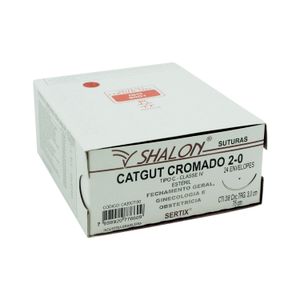Fio para Sutura CatGut Cromado 2-0 Com Agulha Triangular de 3,0cm e 3/8 Shalon