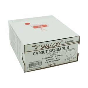 Fio para Sutura CatGut Cromado 0 Com Agulha Cilíndrica de 3,5cm e 1/2 Shalon