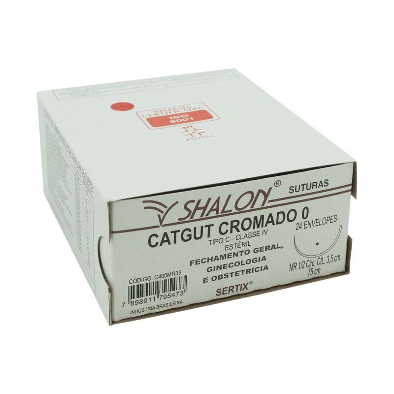 Fio-para-Sutura-Shalon-CatGut-Cromado-0-Com-Agulha-Cilindrica-de-35cm-e-12