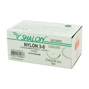 Fio para Sutura Nylon 3-0 Com Agulha Triangular de 3,0cm e 3/8 Shalon