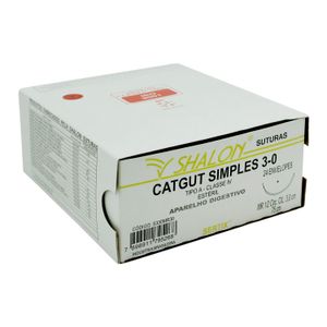Fio para Sutura CatGut Simples 3-0 Com Agulha Cilíndrica de 3,0cm e 1/2 Shalon