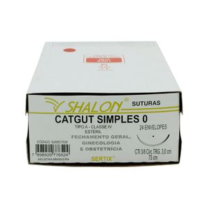 Fio para Sutura CatGut Simples 0 Com Agulha Triangular de 3,0cm e 3/8 Shalon