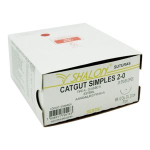 Fio para Sutura CatGut Simples 2-0 Com Agulha Cilíndrica de 2,0cm e 1/2 Shalon