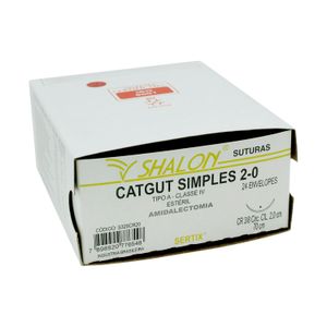Fio para Sutura CatGut Simples 2-0 Com Agulha Cilíndrica de 2,0cm e 3/8 Shalon