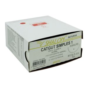 Fio para Sutura CatGut Simples 1 Com Agulha Cilíndrica de 4,0cm e 1/2 Shalon
