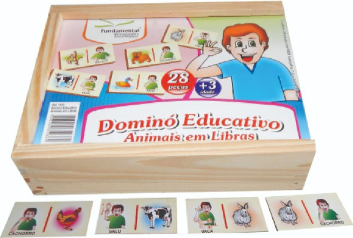 Jogo Dominó De Animais Em Libras Ilustrado Pedagógico 28 Pçs