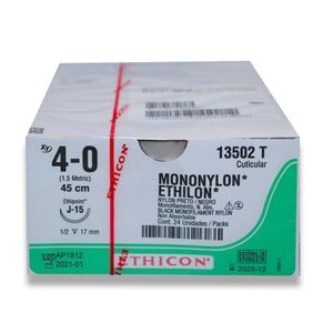 Fio de sutura Mononylon Preto 45cm 4-0 Ag. 17 mm 1/2 13502T