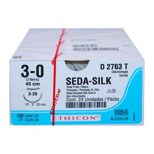 Fio de Sutura Ethicon Seda 3-0 Ag. 1/2 22mm com 24un. D2763T
