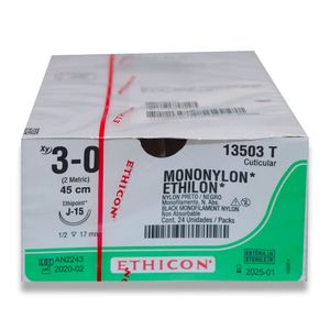 Fio de Sutura Mononylon Preto 45cm 3-0 Ag. 17 mm 1/2 13503T