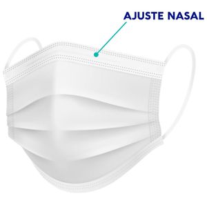 Máscara Descartável Tripla Camada Com Clip Nasal 50 Unidades