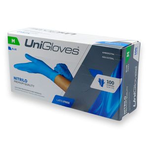 Luva de Procedimento sem Pó Nitrílica Azul 100un Unigloves