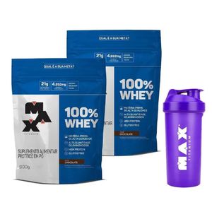 Kit 100% Whey Protein Refil 2un. de 900g Chocolate + Coqueteleira 700ml