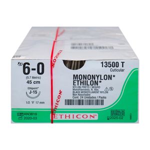 Fio de Sutura Mononylon Preto 45cm 6-0 Ag. 1/2 17mm com 24un. 13500T