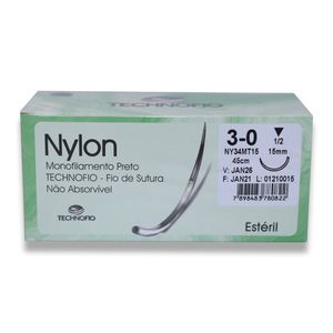 Fio de Sutura Nylon 3-0 Ag. 1,5cm 1/2 com 24un. Technofio