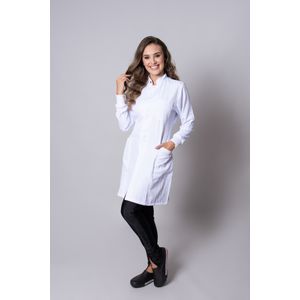 Jaleco Feminino Acinturado Gola Padre e Punho