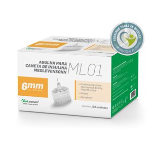 Agulha 6mm para Caneta de Insulina Medlevensohn 100 Unid