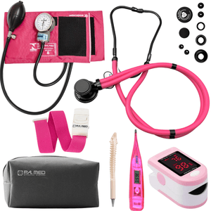 Kit Enfermagem Completo Estetoscópio Ap Pressão Garrote Oxímetro Termômetro (Rosa Black)