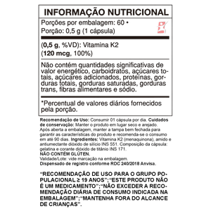VITAMINA K2 MENAQUINONA MK-7 1 CÁPSULA AO DIA 100% IDR 60 CÁPSULAS - VIDEIRA7