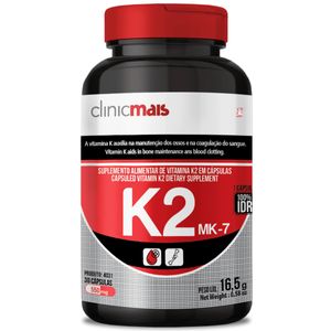 VITAMINA K2 MENAQUINONA MK7 120MCG APENAS 1 CÁPSULA AO DIA 30 CÁPSULAS - CLINICMAIS
