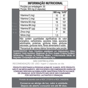 SILICIO ORGANICO BIOTINA VITAMINAS C E B3 B6 ZINCO 60 CÁPSULAS - DUOM