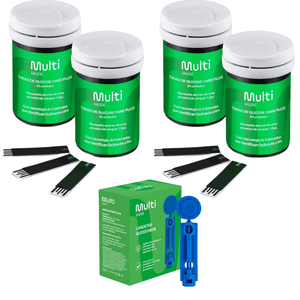 Kit 100 Lancetas + 100 Tiras Reagente Para Glicemia GlicoCheck CarePlus - Multi Saúde